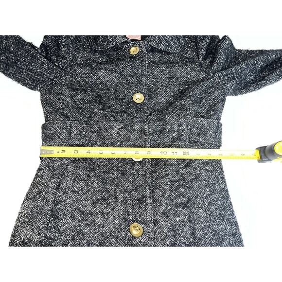 Juicy Couture Coat Size 4 Black 100% Wool Tweed Mid-Length Gold Buttons Classic - Picture 8 of 16
